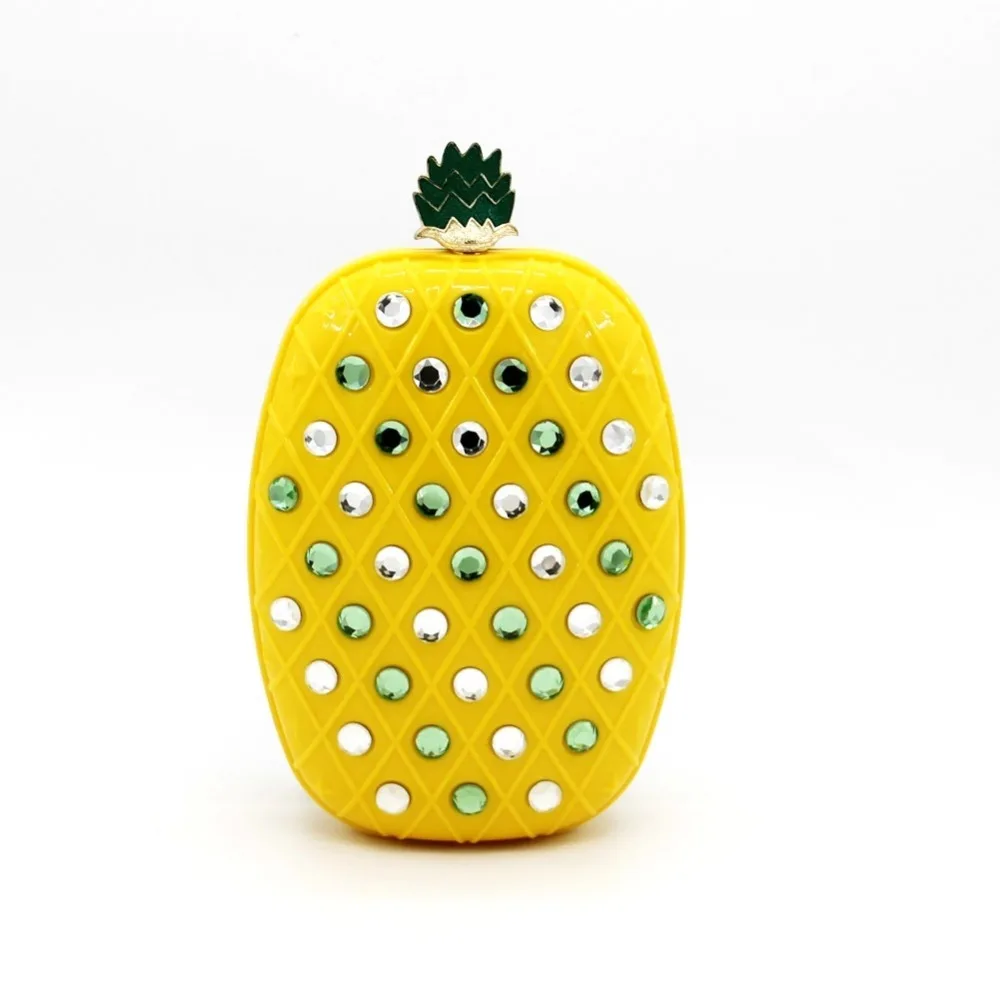 Frutta ananas disegno di colore giallo diamanti donne borse Frutta ananas disegno di colore giallo diamanti donne borse piccola borsa frizioni di giorno borse da sera con tracolla a catena in Frutta ananas disegno di