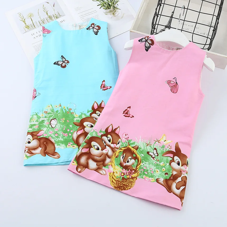 

2019 New Summer Girl Cartoon Squirrel Butterfly Dress Kids Vest Dresses