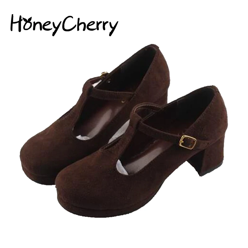 

2015 New Arrival T-strap High Heel Flock Rubber Round Toe Plain Casual Buckle Spring autumn Wedding Shoes Women Pumps