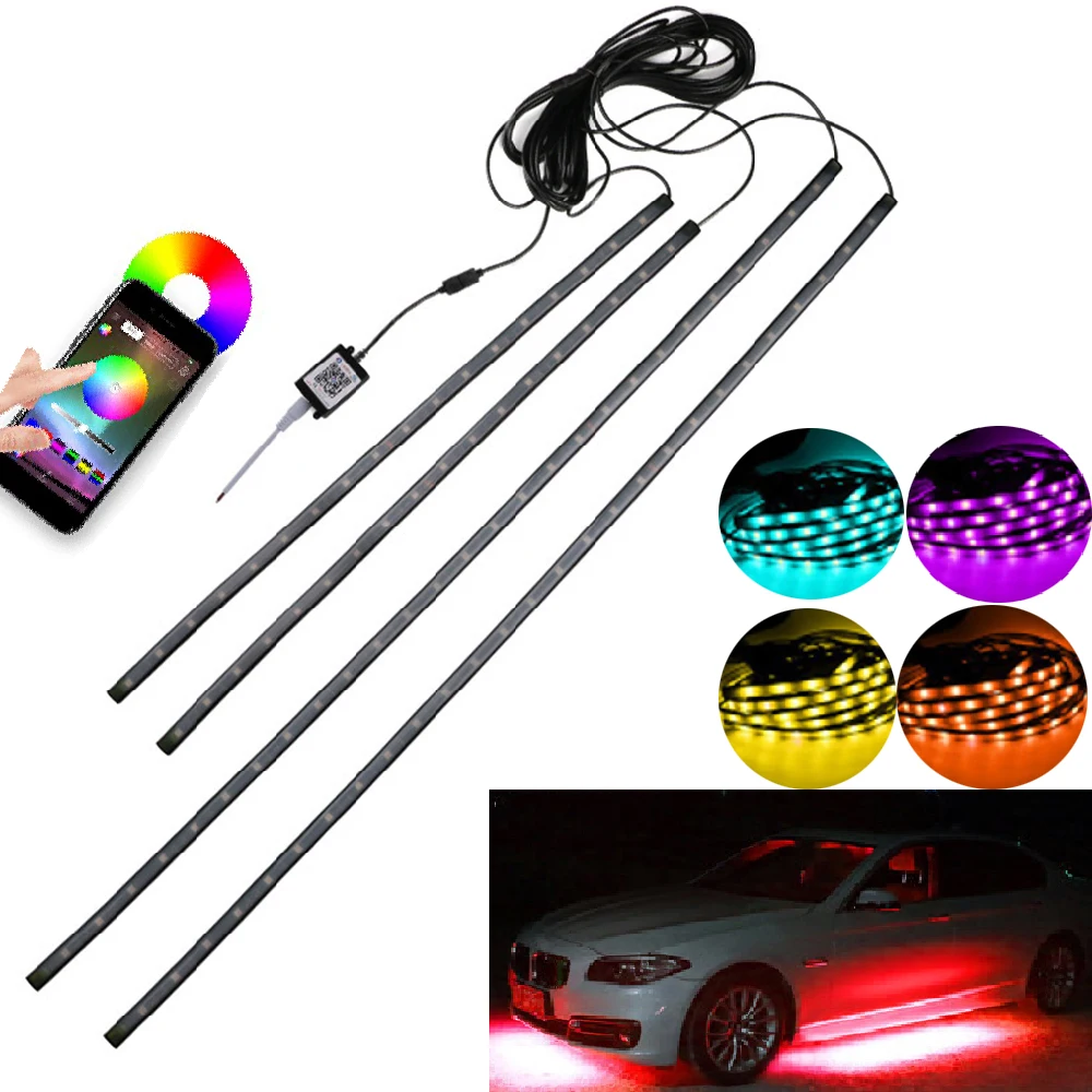 

YSY 1set APP Control RGB Car Flexible LED Strip Decorative Atmosphere Lamp Under Tube Underglow Underbody System Neon Light Kit