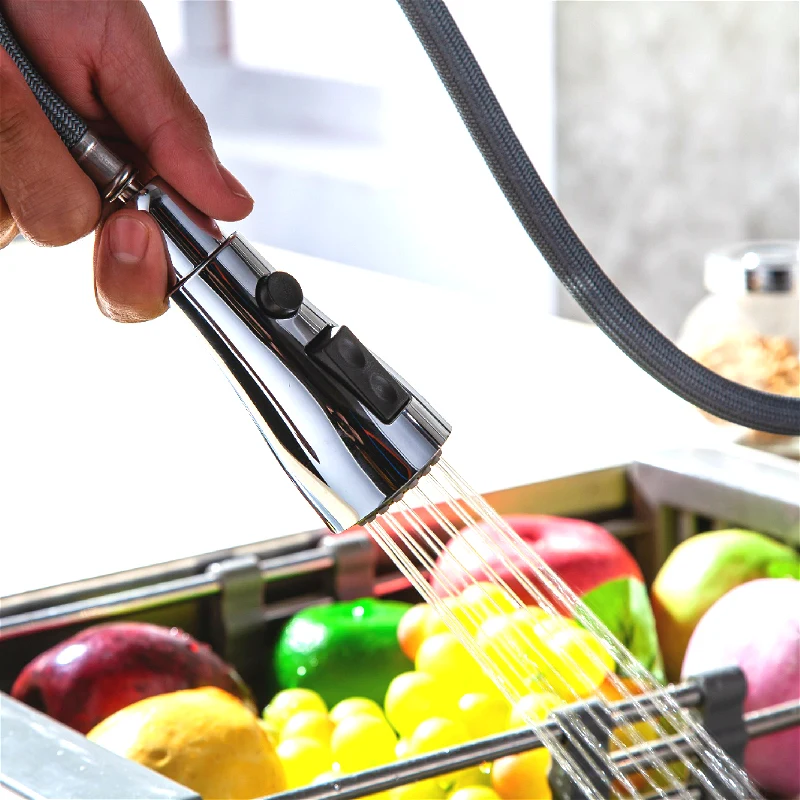 MOIIO Modern Pull-Out Kitchen Faucet Solid Brass Chrome Single hand Pause Button Pull Out Sprayer Kitchen Faucet grifo cocina MOIIO Modern Pull-Out Kitchen Faucet Solid Brass Chrome Single hand Pause Button Pull Out Sprayer Kitchen Faucet grifo cocina