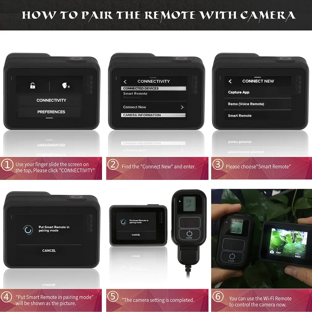  Schießen Für GoPro Hero 7/6/5/4/3 +/3 Drahtlose WiFi Fernbedienung RC Ladegerät + Handgelenk Gürtel