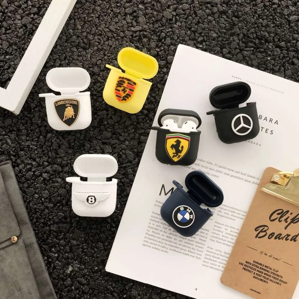 3D Famous brand Car logo Earphone Headset Accessories Silicone protect case For Apple Airpods 1/2 Wireless Bluetooth Headset bag
