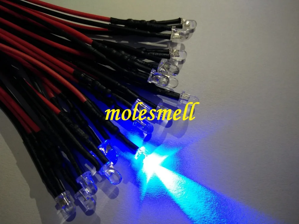 

1000pcs 12v Blue water clear round LED Lamp Light Set Pre-Wired hot 3mm blue led 12V DC Wired