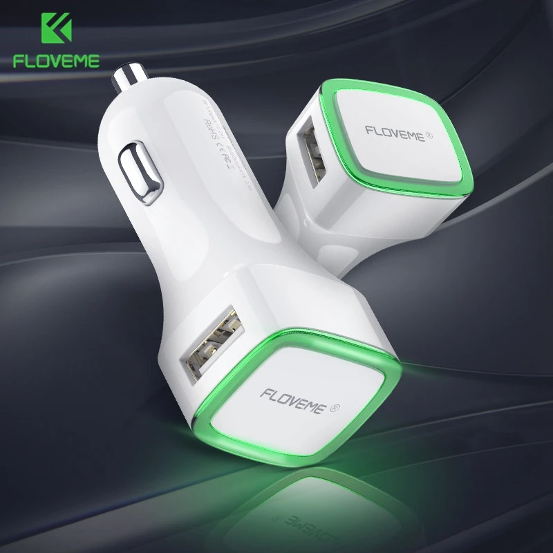 new Floveme светодиодный автомобиля Зарядное устройство для iPhone X 8 Plus Dual USB Выход 2.1a