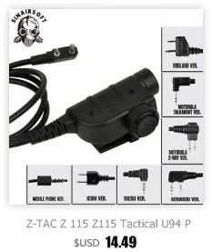 SINAIRSOFT Z-TAC Z 115 Z115 тактический U94 PTT Peltor адаптер для Motolora Talkabout/2-way/Kenwood/ICOM/Yaesu/Midland Airsoft