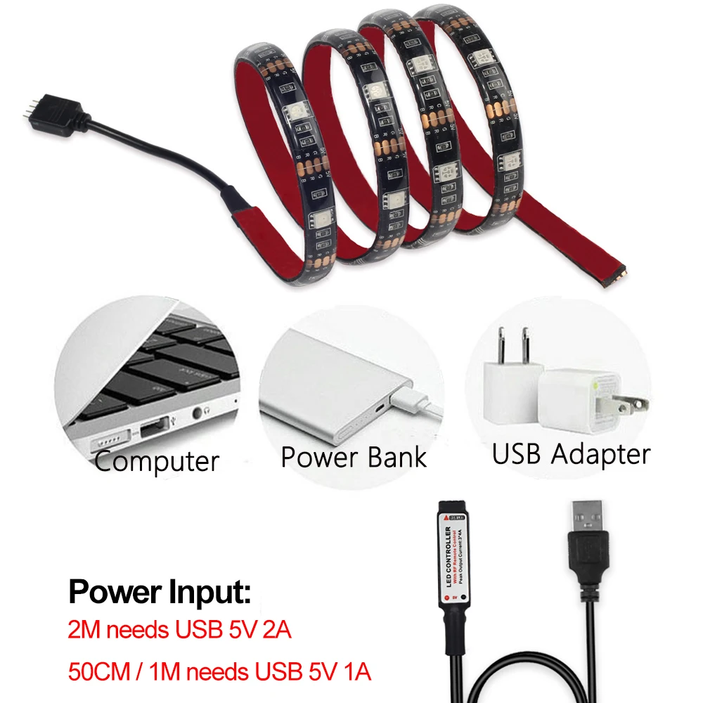 5 В USB Светодиодная лента 5050 SMD 1 м 2 Bluetooth управление смартфоном приложение для ТВ