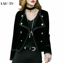 Buy 2019 Spring Autumn Women Velvet Blazers Short Fashion Slim Thin Double Breasted Casual Velvet Jacket Ladies Full Button Black Free Shipping