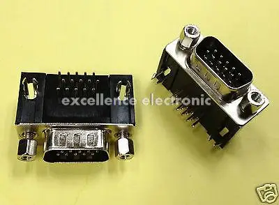

10 Pcs D-SUB VGA 15 Pin 90 degrees Male Right Angle PCB Connector 3 Rows Type