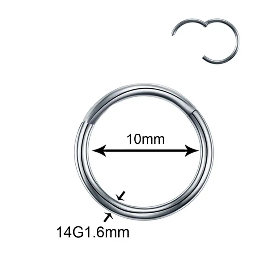 50 шт./лот титановые сегментные шарнирные кольца Перегородка носа кликер пирсинг для носа, губ, ушей хрящевая спираль брови ювелирные изделия для пирсинга тела - Окраска металла: Silver v 1.6x10mm
