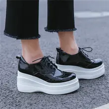 NAYIDUYUN Creepers Women Shoes Cow Leather Wedges Platform Evening Pumps Lace Up High Heel Tennis Shoes Round Toe Trainers high colors women s lace up creepers oxford high heel pearl platform shoes white round toe flock patchwork wedge platform heels