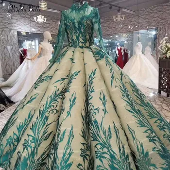 شراءModabelle الفاخرة مسلم الأخضر مساء اللباس Vestidos ارغوس عالية الرقبة الدانتيل كم طويل العربية فساتين السهرة أثواب السعودية