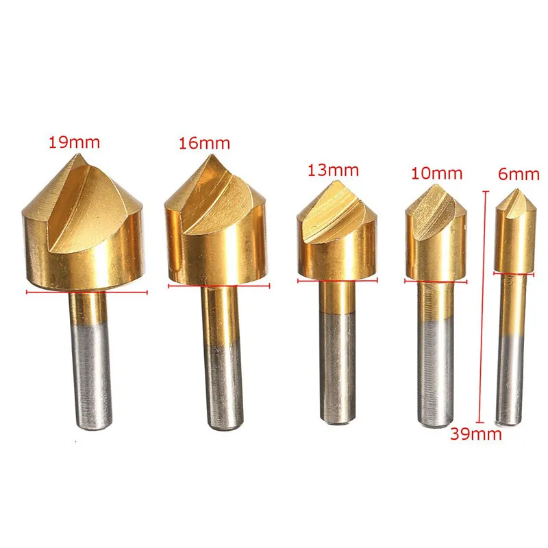 5 шт./компл. метрической Деревообработка зенковки сверло 90 градусов одиночный флейта фаска 6 мм-19 мм с высоким содержанием углерода Сталь Сверление дерева