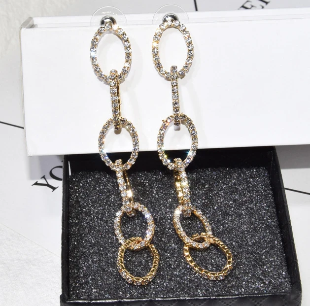 

2018 New Ins Fashion 925 Sterling Geometric Long Dangle Earrings Crystal Exaggerate Drop Earring Fine Jewelry Wholesale