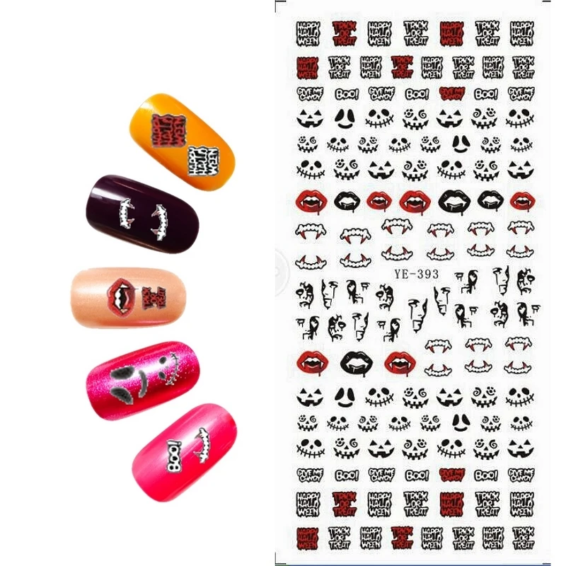 

WATER TRANSFER DECAL NAIL STICKER HALLOWEEN PUMPKIN BAT CASTLE FANG SCARY CLAW BONE TREAT OR TRICK YE393-398
