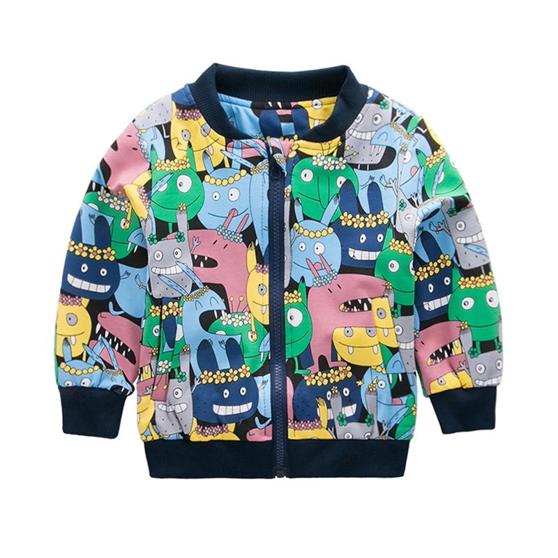 

fashion autumn Baby Girl boy Coat Full print Monster Cartoon Graffiti Zipper children Jacket long Sleeve Toddler clothing