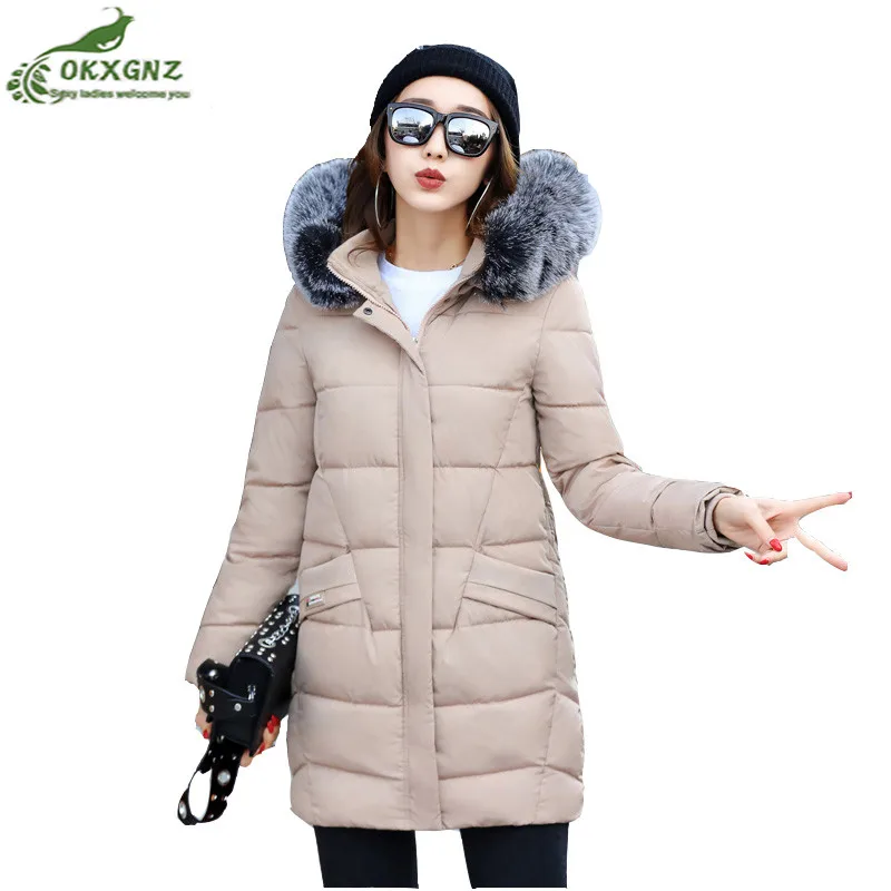 Occasionnel black Vêtements khaki Hiver Okxgnz Manteau Survêtement Down Chantiers Grands Coton Femmes pink Épaississement Veste Slim gray Long Moyen Tarmac Chaud q6TO6