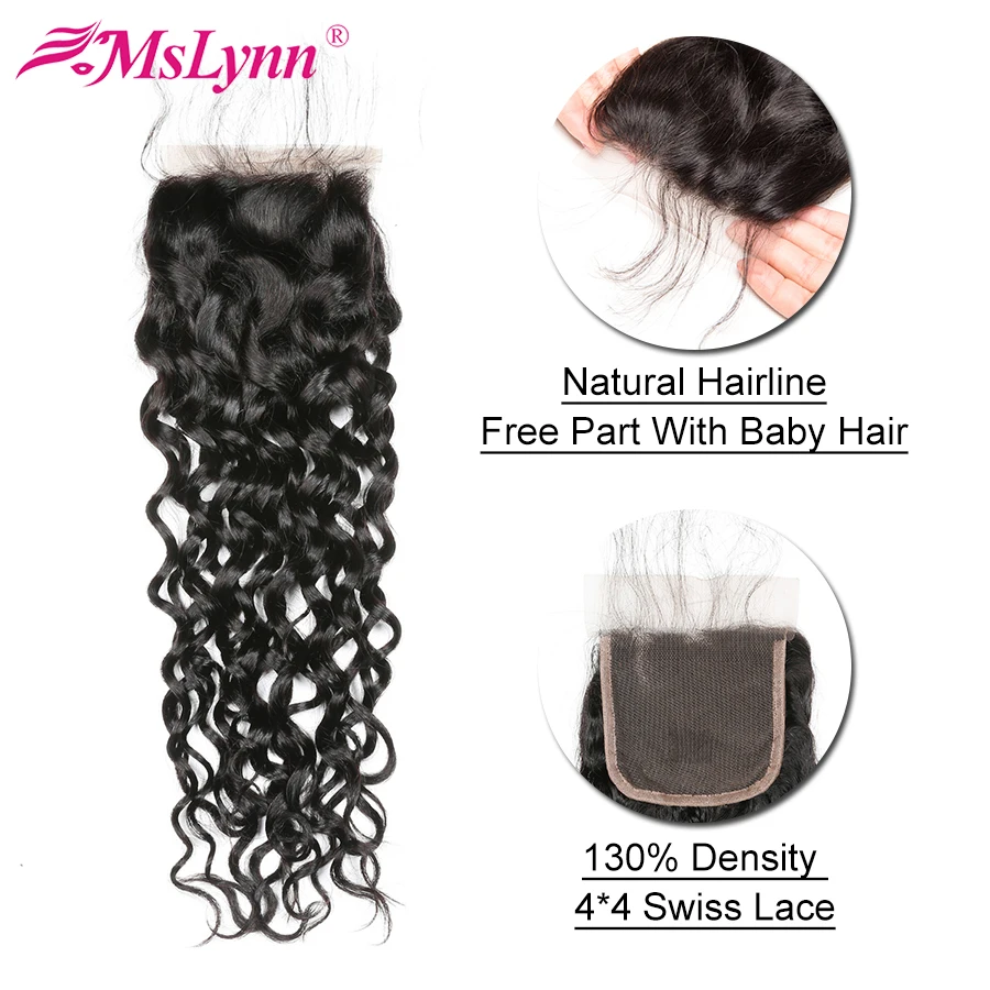 altHuman Hair Bundles With Closure Brazilian Hair Water Wave 4 Bundles With Closure Non Remy Hair Extension Mslynn Human Hair 5PCS