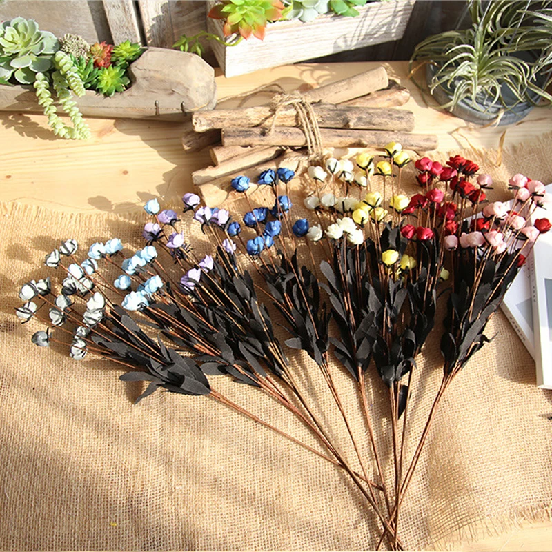 5Pcs/lot Artificial PE 15 RoseHeads Flowers for Xmas New Year Home Wedding Party Birthday Decoration Fake Plants for Table Decor