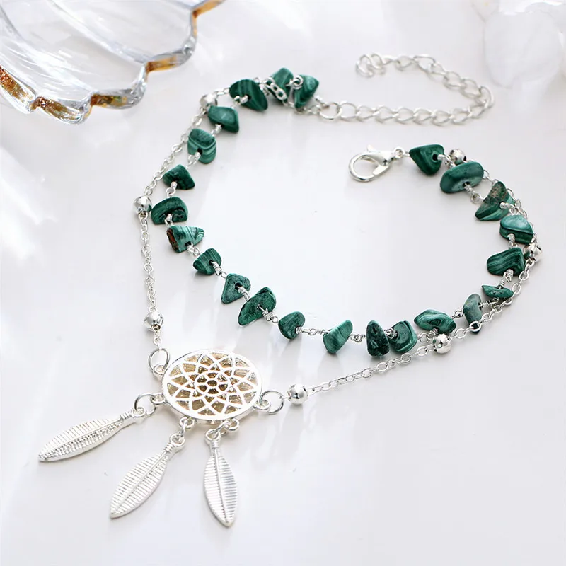 Geometric Bracelet Charm Anklets Jewelry Double Layer Dreamcatcher Pendant Anklet For Woman New Summer Party Gift
