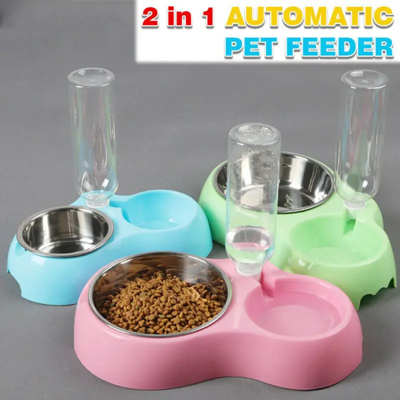 

Feeder Pet Dog Cat Puppy Water Drinker Dispenser 2 in 1 Automatic Food Bowl