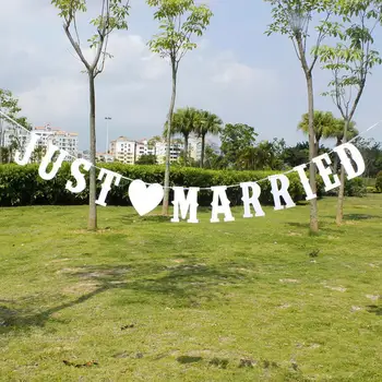 

JUST MARRIED Vintage Paper Banner With 3M Ribbon Romatic Elegant Wedding Decoration Supplies Event Party Home Decor
