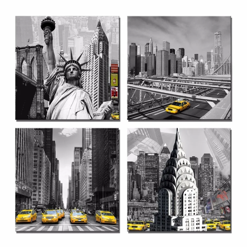 New York Poster Yellow Taxi In Times Square Magnetic Notice Board Black Framed