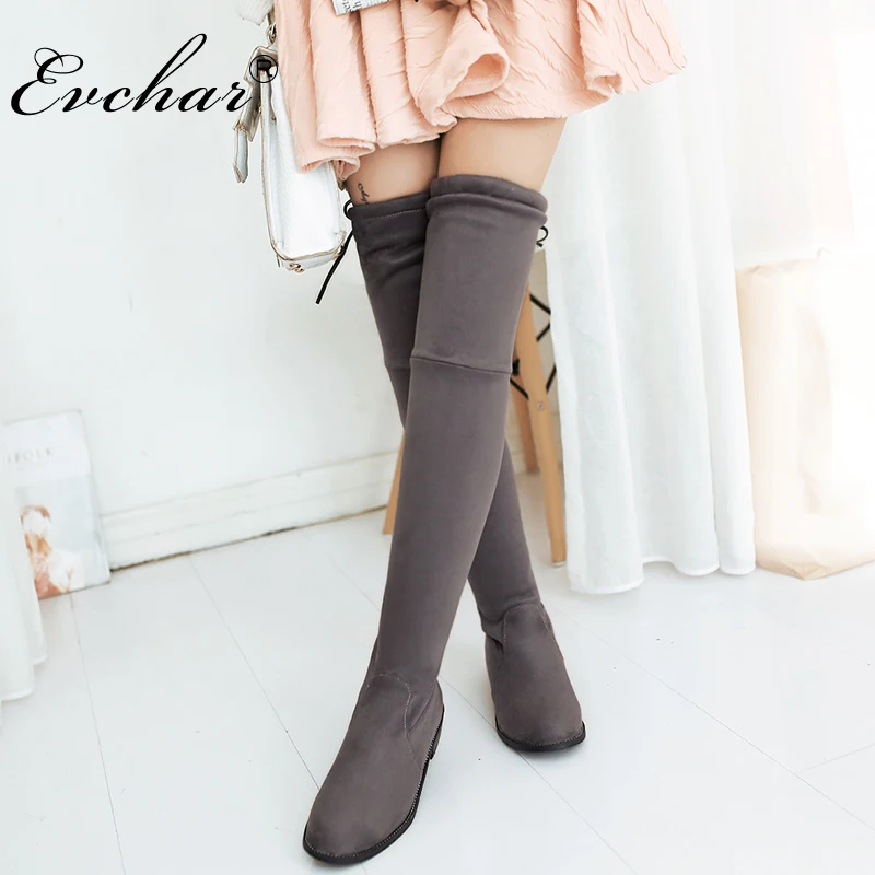 

Fashion boots Hot Designer Low heels Over-The-Knee Boots slip-on PU nubuck leather women shoes Elasticity boots size 33-43