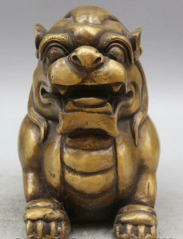 

song voge gem S1758 8" Chinese Copper Animal Fengshui Beast Pi Xiu Unicorn Sculpture Statue