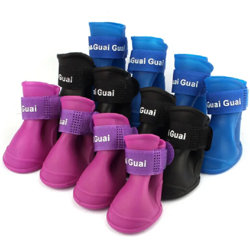 4pcs/set S XXL silicone pet Dog Shoes Dog Candy Colors Boots Waterproof