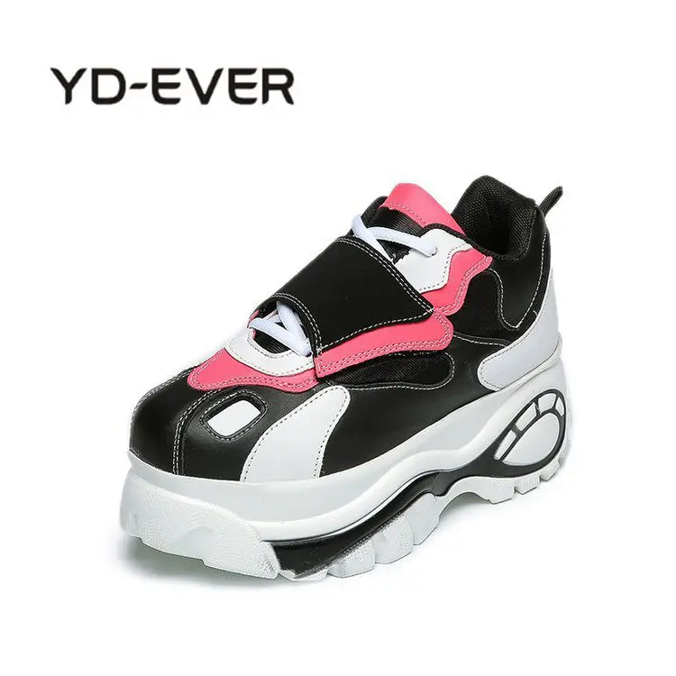 

YD-EVER 2018 Fashion brand Spring Women High Platform Height increasing leather Sneakers Shoes Thick Sole Trainers Lady Shoe