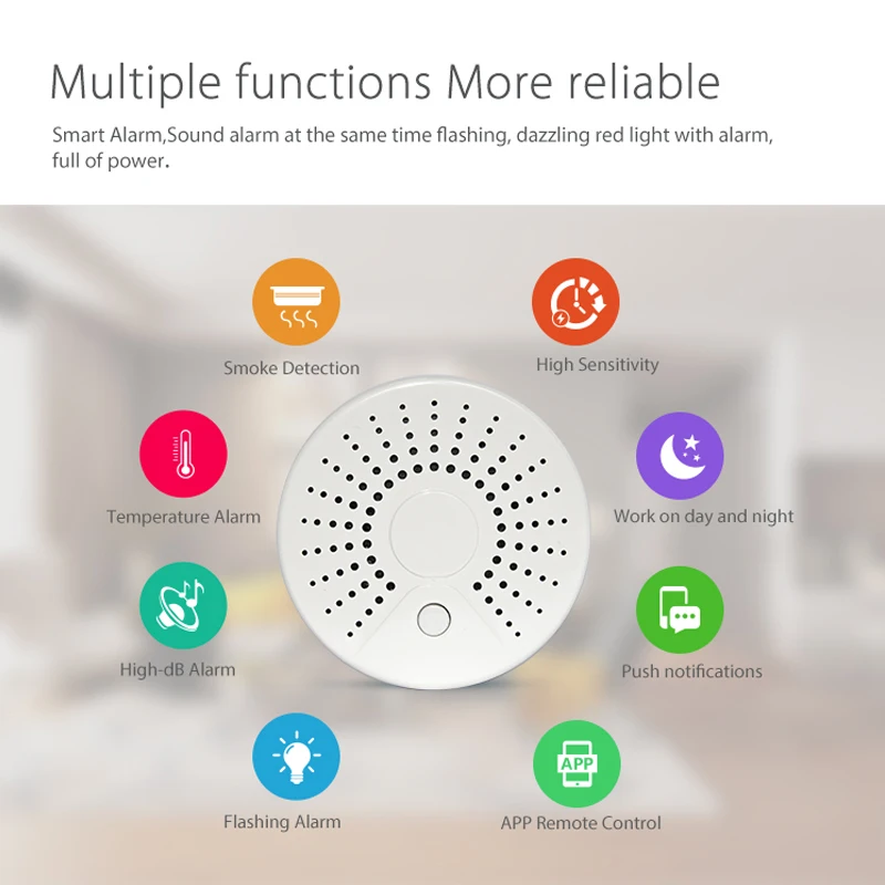 Wifi Smoke Detector Sensor Fire Home Security System Smart Smoke Sensor Smart Life Tuya Works With Alexa Google Home IFTTT