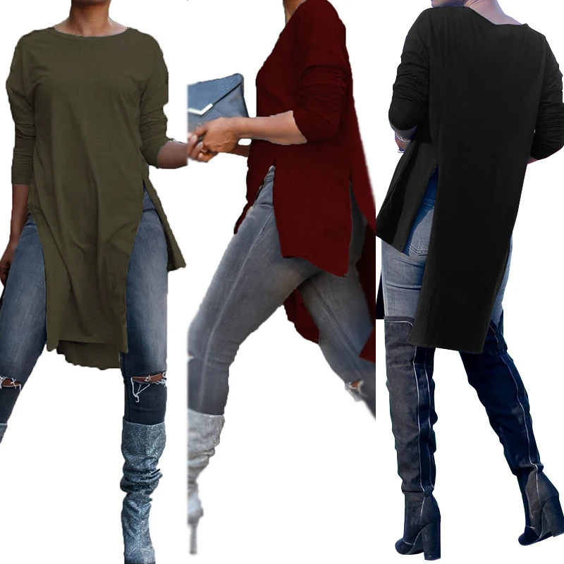 Большие размеры Blusas женская блузка ZANZEA стильный Асимметричный Длинный топ с высоким разрезом рубашка с длинным рукавом Повседневная Туника Топы сорочка