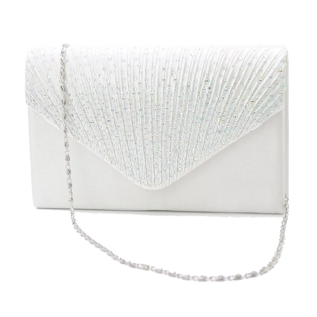 

Womens Silk face Diamond Clutches Shoulder Bag Evening Bridal Prom Satchel Chain Handbag(white)