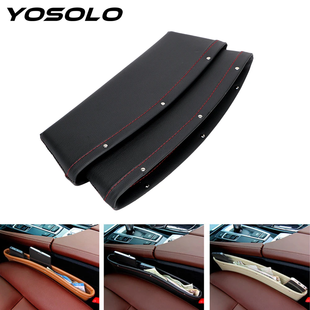 YOSOLO 2pcs/Set Seat Crevice Storage Box Organizer PU Leather Car Seat Gap Pocket Catcher Car Accessories Stowing Tidying YOSOLO 2pcs/Set Seat Crevice Storage Box Organizer PU Leather Car Seat Gap Pocket Catcher Car Accessories Stowing Tidying