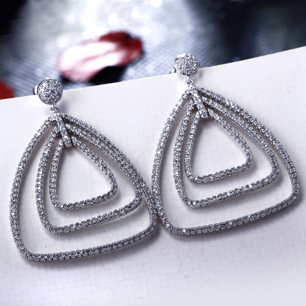 Fashion jewelry large accessories Clear crystal brincos de festa joyeria Trendy Dropshipping Triangle big Earrings for women