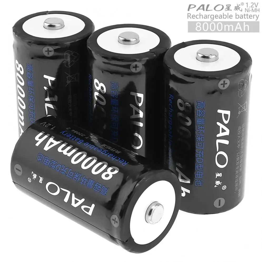 

PALO 4pcs 1.2V D Size 8000mAh Ni-MH Rechargeable Battery with Over-current Protection for Flashlight / Water Heater / Gas Stove
