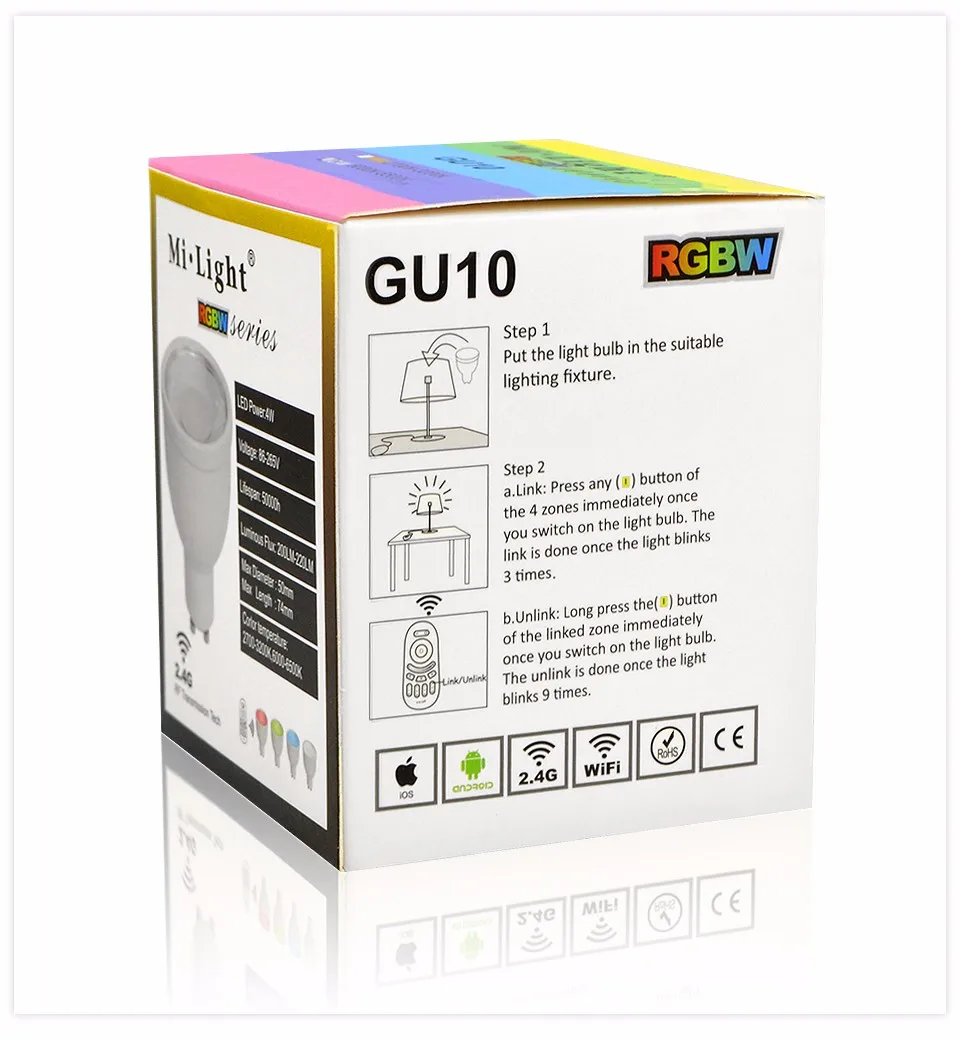 Оригинальные Mi. Light 2.4 г/Wi-Fi Управление RGBW гамма WW светодиодные лампы 4 Вт 5 Вт 6 Вт 9 Вт GU10 e27 E14 110 В-220 В затемнения smart led лампа