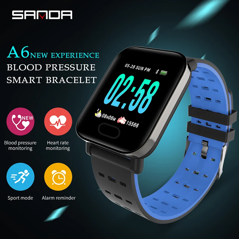 

SANDA A6 Smart Watch IP67 Waterproof Bluetooth Heart Rate Monitor Blood Pressure Smartwatch for Xiao mi Android IOS Men Women