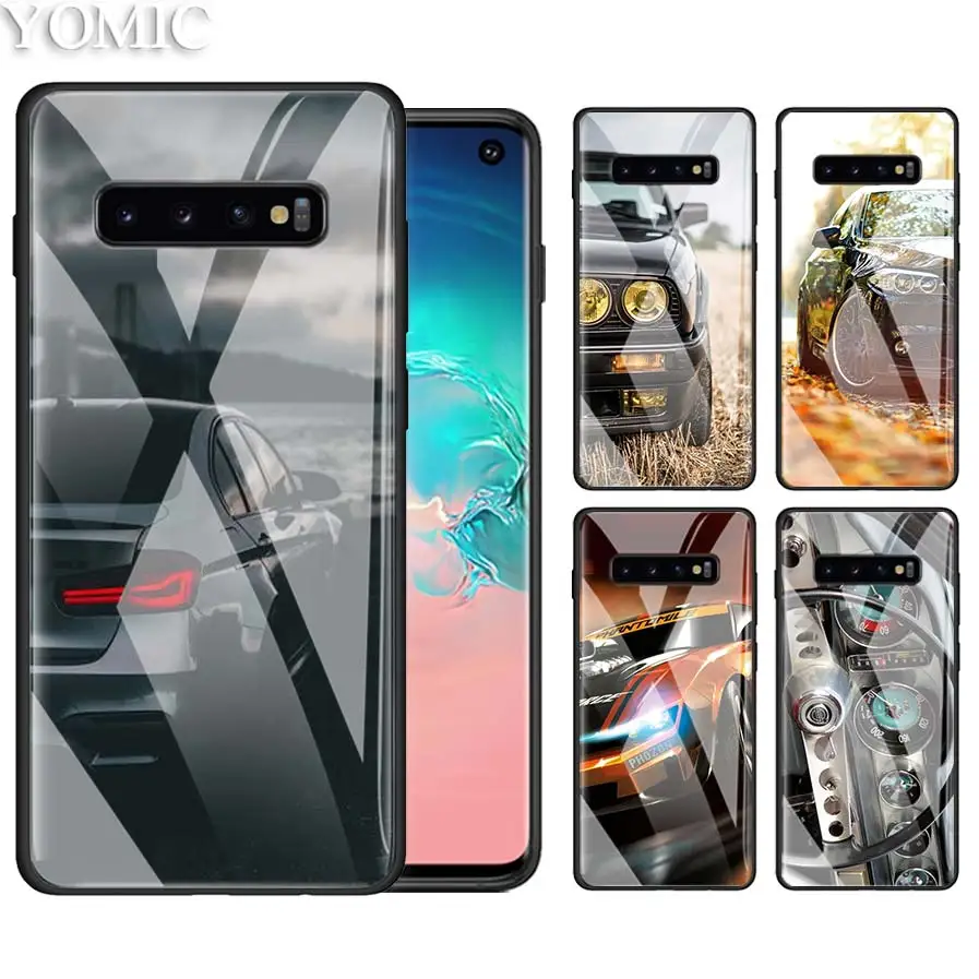 

Tempered Glass Phone Case for Samsung Galaxy S10e S9 S8 S10 Plus A50 A30 Note 9 10 Luxury Bags Phone Coque Cover Cool Sports Car