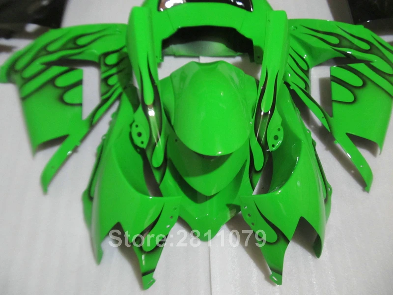 Высокое качество литья обтекателя комплект для Kawasaki Ninja ZX10R 04 05 черный Пламя зеленые Обтекатели ZX10R 2004 2005 GY17