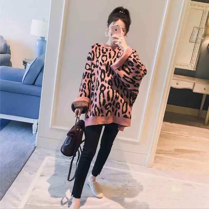 

New arrival Leopard knitted tops clothes for Pregnant Women Pullover Warm Knitting tops Maternity o-neck cotton Sweaters ws115
