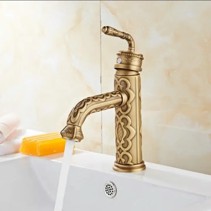 

High Quality Luxury antique bronze copper carving Deck mounted basin faucet Bathroom wash basin faucet sink Faucet Mixer Tap