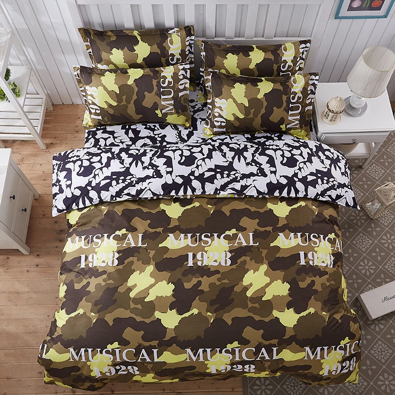 

Fashion Fan Color Cartoon Pattern Home Textile Black Lattice Duvet Cover Pillowcase Bed Sheet Simple Boy Bedding Sets 4Pcs Soft
