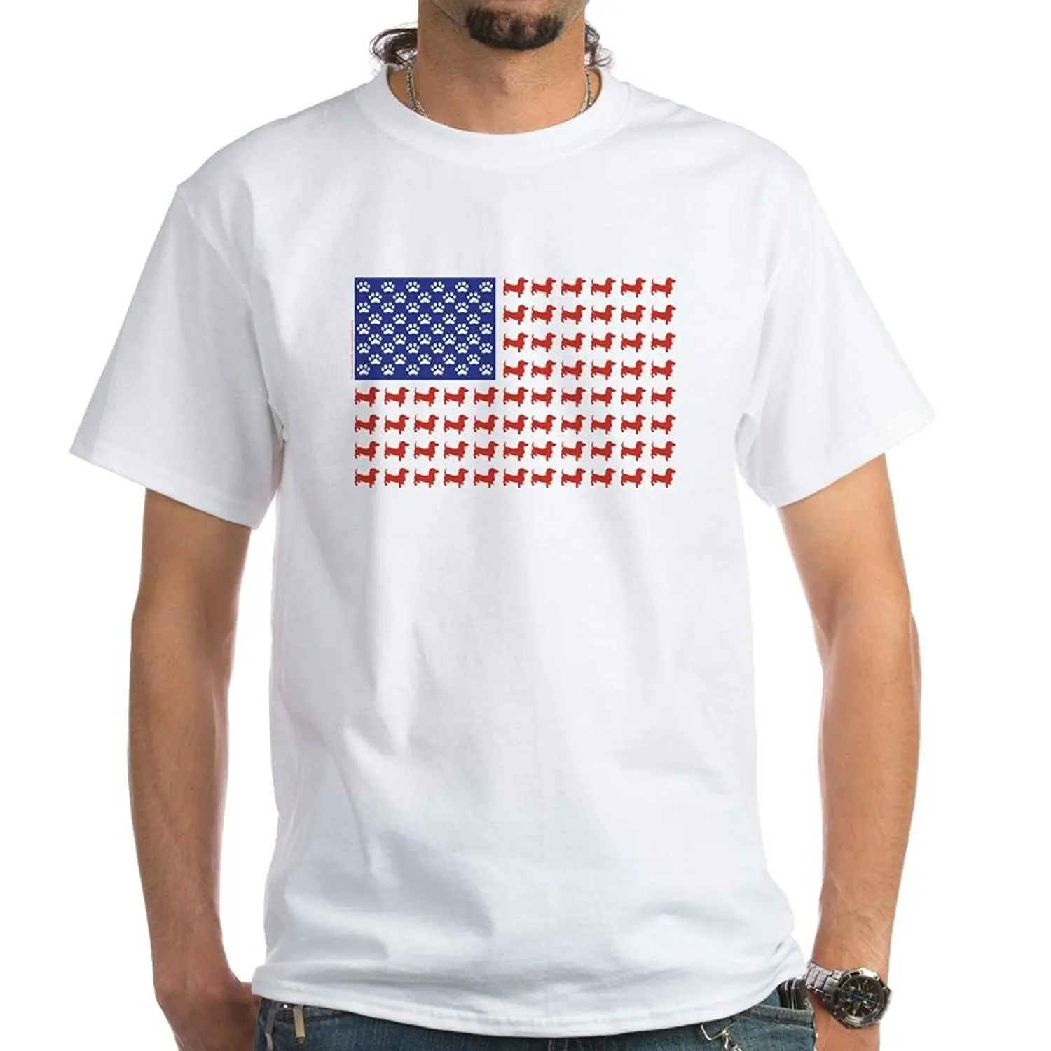 

Dachshund Patriotic Flag - 100% Cotton T-Shirt, White