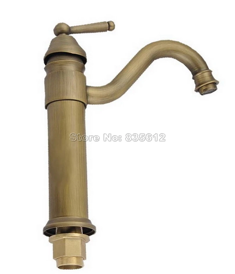 

Retro Style Antique Brass Single Handle Single Hole Deck Mounted Bathroom Basin Faucet Vessel Sink Swivel Mixer Taps Wnf015