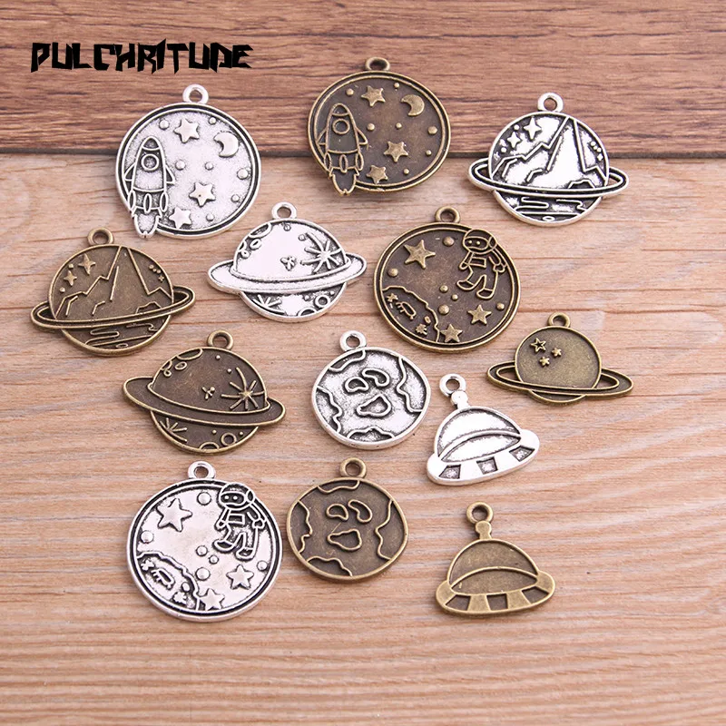 8PCS Mix 7 Styles New Product Two Color Outer Space Charms Planet Rocket Pendant Jewelry Metal Alloy Jewelry Marking 8PCS Mix 7 Styles New Product Two Color Outer Space Charms Planet Rocket Pendant Jewelry Metal Alloy Jewelry Marking