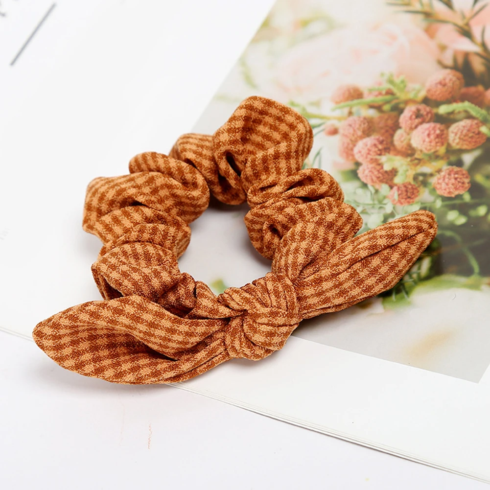 Plaid Girls Women Bunny Ear Hair Scrunchie Knot Bow Hair Band Hair tie Bows Rabbit Ear Elastic Ponytail Holder Bands Hair bow Hairclip Hair Accessories