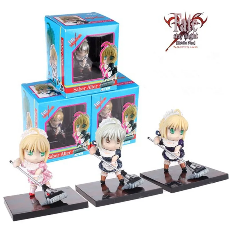 

3color 6cm Anime Action Figure Fate Stay Night Saber Alter Cleaning Maid Q Ver PVC Model Working Girl Collection Doll Brand New