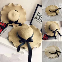 1x женская соломенная шляпа Bowknot модная повседневная флоппи Складная сворачивающаяся пляжная кепка летняя шляпа для отдыха от солнца кепка# D